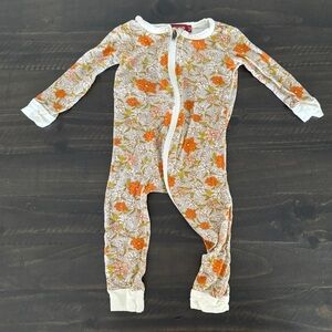 Milkbarn Baby Pajamas 6-9 Months Floral Bamboo Onesie Zip-Up Organic Sleepwear